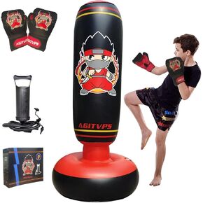 Inflatable Kids Punching Bag Set, 66" Punching Bag for Kids 8-12 Boys and Girls with Pair of Kids Boxing Gloves, Super Air Pump | Suitable for Children's Daily Exercise, Happy Family Time