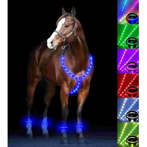 5pcs LED Horse Breastplate Collar & Horse Leg Band, 7 Colors in 1 Light up Horse Tack Set, USB Rechargeable LED Horse Harness & Leg Strap - Added Visibility & Safety for Night Horse Riding