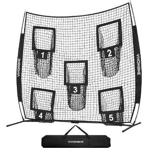 VIVOHOME Football Throwing Net, 7 x 7 ft Football Practice Net with 5 Throwing Target, Quarterback Training Equipment for Improving Throwing Accuracy, Includes Carry Bag