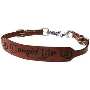 Showman "Cowgirl Up & Horseshoe Design Branded Leather Wither Strap
