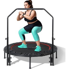 40"/48" Foldable Mini Trampoline for Adults 450/600 LB Rebounder Trampoline with Adjustable Foam Handle for Home Gym Small Exercise Trampoline for Indoor or Garden Workout