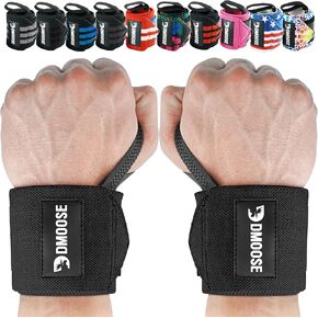 DMoose Fitness Wrist Wraps for Weightlifting - IPL Approved Premium Lifting Wrist Straps with Thumb Loops For Powerlifting, Bodybuilding & Weight Lifting, Compression Gym Wrist Support for Working Out
