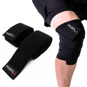 Hustle Athletics Knee Wraps - Exercise Equipment for Working Out - Compression Equipment Support Bands for Women and Men - Weightlifting Stabilizer Pads for Sports and Leg Workout Gym Straps