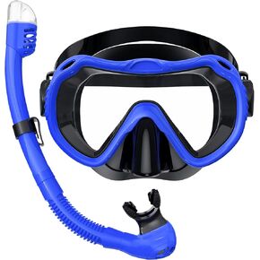 Snorkeling Gear for Adults, Snorkel Mask Set 180° Panoramic View Snorkel Gear, 100% Food-Grade Silicone Anti-Fog Anti-Leak Dry Top Diving Mask for Snorkeling Swimming Scuba Diving