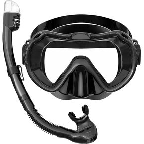 Snorkeling Gear for Adults, Snorkel Mask Set 180° Panoramic View Snorkel Gear, 100% Food-Grade Silicone Anti-Fog Anti-Leak Dry Top Diving Mask for Snorkeling Swimming Scuba Diving