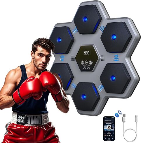 2024 Music Boxing Machine,Wall Mounted Smart Bluetooth Music Boxing Trainer,Workout Punching Equipment for Adults Kids,Perfect for Home,Indoor and Gym,Grey in Saudi Arabia