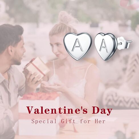 EVER FAITH Heart Initial Stud Earrings, 925 Sterling Silver Dainty Tiny Alphabet Letter Stud Earrings for Women Teen Sensitive Ears in Saudi Arabia