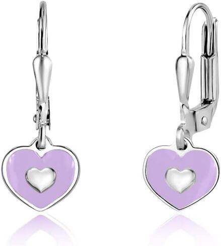 UNICORNJ Sterling Silver 925 Heart Earrings Leverback Dangle for Girls with Enamel Heart in Heart in Saudi Arabia