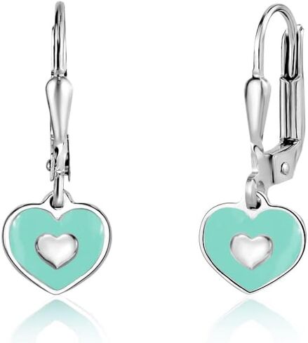 UNICORNJ Sterling Silver 925 Heart Earrings Leverback Dangle for Girls with Enamel Heart in Heart in Saudi Arabia