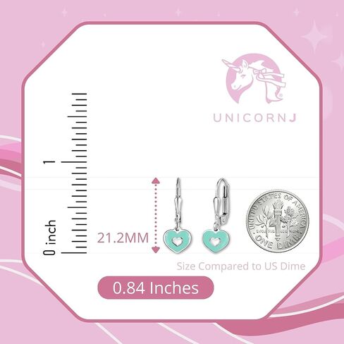 UNICORNJ Sterling Silver 925 Heart Earrings Leverback Dangle for Girls with Enamel Heart in Heart in Saudi Arabia