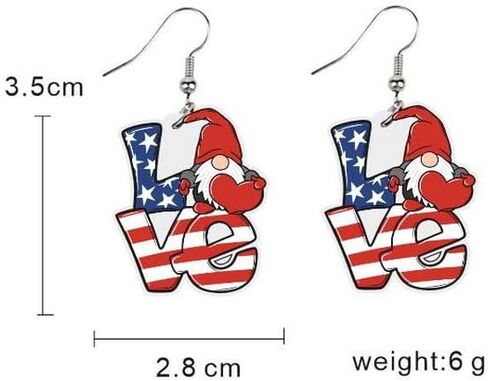 9 Pairs 4th of July Patriotic Earrings Set Cute Gnome Heart Star American Flags Animals Independence Day Acrylic Drop Dangle Earrings Memorial Day Holiday Jewelry Gifts in Saudi Arabia