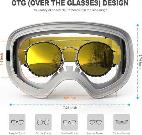 Snow Goggles UV400 Protection,OTG Ski Goggles for Men Women,Anti-fog Snow Sports Goggles for Snowboarding in Saudi Arabia