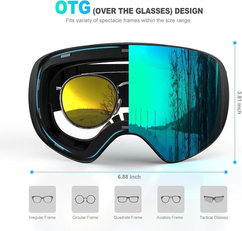 Snow Goggles UV400 Protection,OTG Ski Goggles for Men Women,Anti-fog Snow Sports Goggles for Snowboarding in Saudi Arabia