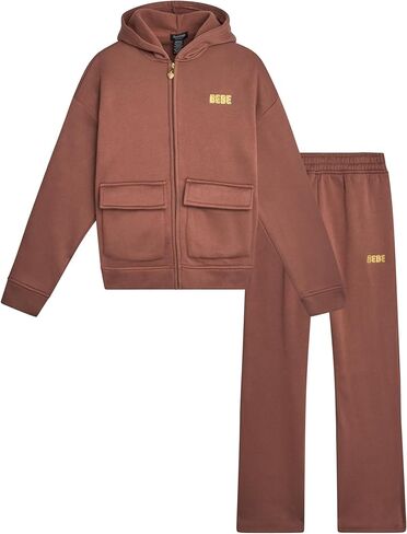 طقم بدلة رياضية للفتيات من بيبي - قطعتين من الصوف الناعم بقلنسوة بسحاب كامل وسروال كارجو للفتيات (7-12) in Kuwait