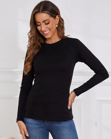 WOWENY Thermal Shirts for Women Base Layer Soft Fleece Lined Long Sleeve Top Thermal Underwear Winter Cold Weather in Kuwait