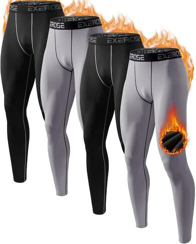 Men’s Thermal Compression Fleece Lined Pants Athletic Leggings Baselayer Cold Weather Workout Sports Running Tights in Kuwait