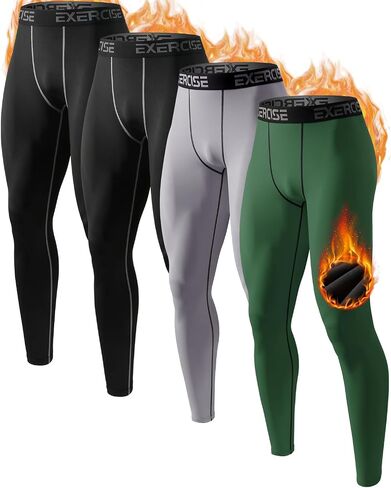 Men’s Thermal Compression Fleece Lined Pants Athletic Leggings Baselayer Cold Weather Workout Sports Running Tights in Kuwait