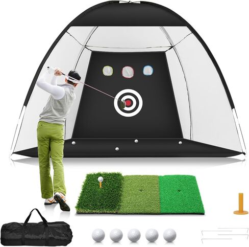 Golf Net, 10x7ft Golf Practice Net with Tri-Turf Golf Mat, All in 1 Home Golf Hitting Aid Nets for Backyard Driving Chipping Swing Training with Target/Mat/Balls/Tee/Bag - Gift for Men/Golf Lovers in Kuwait