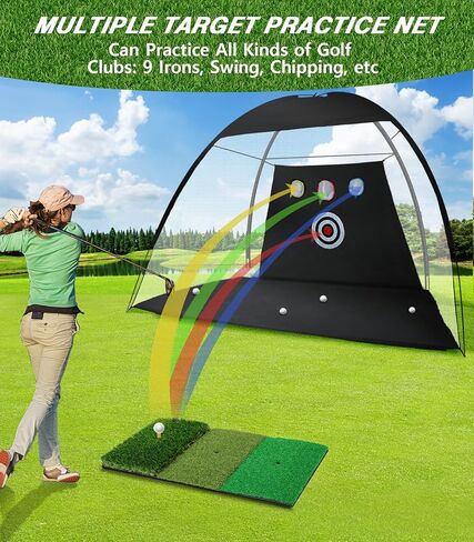 Golf Net, 10x7ft Golf Practice Net with Tri-Turf Golf Mat, All in 1 Home Golf Hitting Aid Nets for Backyard Driving Chipping Swing Training with Target/Mat/Balls/Tee/Bag - Gift for Men/Golf Lovers in Kuwait