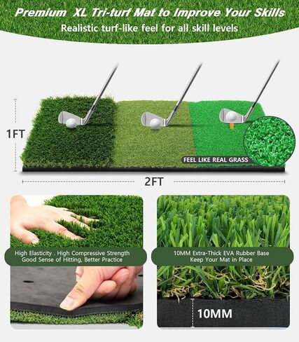 Golf Net, 10x7ft Golf Practice Net with Tri-Turf Golf Mat, All in 1 Home Golf Hitting Aid Nets for Backyard Driving Chipping Swing Training with Target/Mat/Balls/Tee/Bag - Gift for Men/Golf Lovers in Kuwait