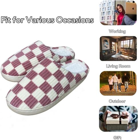 Checkered Slippers Womens Mens Casual Plaid Shoes Cartoon Plush Indoor Outdoor Slipper Winter House Slippers Cozy Furry Slippers in Saudi Arabia
