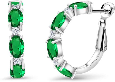 Gem Stone King 925 Sterling Silver Sky Blue Aquamarine and White G-H Lab Grown Diamond Hoop Earrings For Women (4.23 Cttw, Oval 6X4MM and Round 2MM) in Kuwait