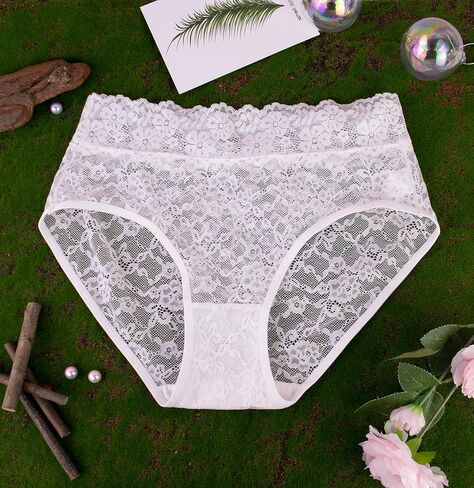 Hibluco Women Sexy Lace Briefs Cheeky Panty Mid Waisted Underwear in Kuwait