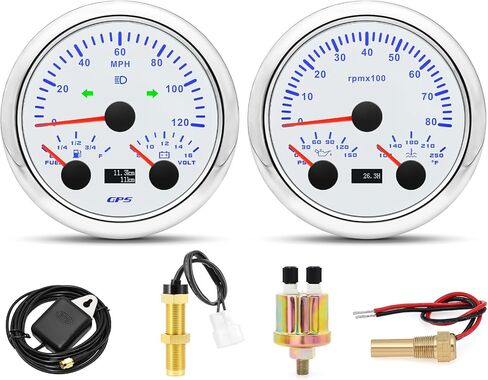 ARTILAURA GPS Speedometer& Fuel Gauge (Adjust 240-33ohms, 0-90ohms, 0-190ohms) &Voltmeter+ Tachometer& Oil Pressure Gauge & Water Teperature, 85mm Boat Gauge Set for Marine Car Auto in Saudi Arabia