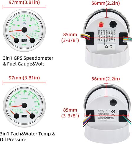 ARTILAURA GPS Speedometer& Fuel Gauge (Adjust 240-33ohms, 0-90ohms, 0-190ohms) &Voltmeter+ Tachometer& Oil Pressure Gauge & Water Teperature, 85mm Boat Gauge Set for Marine Car Auto in Saudi Arabia