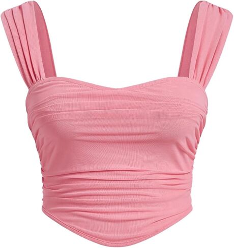 MakeMeChic Women's Plus Size Ruched Bustier Corset Wide Strap Sleeveless Camisole Sweetheart Crop Camisole Top in Saudi Arabia