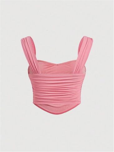 MakeMeChic Women's Plus Size Ruched Bustier Corset Wide Strap Sleeveless Camisole Sweetheart Crop Camisole Top in Saudi Arabia