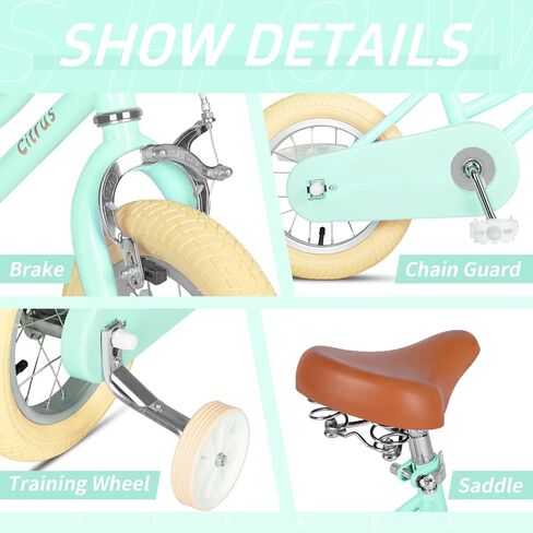 Girls Bike for Age 2-12 Years Old Kids Toddlers 12 14 16 18 20 Inches Retro Bicycles with Training Wheels Basket Bell Ring, Multiple Colors in Saudi Arabia