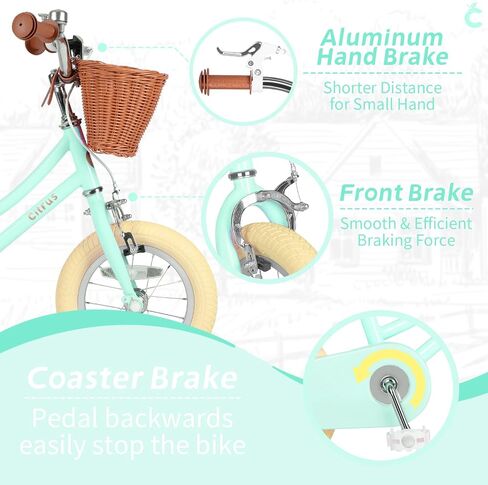 Girls Bike for Age 2-12 Years Old Kids Toddlers 12 14 16 18 20 Inches Retro Bicycles with Training Wheels Basket Bell Ring, Multiple Colors in Saudi Arabia