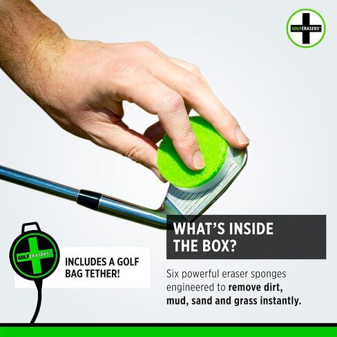 Instant Golf Eraser, Premium Dual-Sided Sponge for Cleaning Golf Clubs, Shoes & Golf Balls, 12 Pack Refill, Bag Tether NOT Included in Saudi Arabia