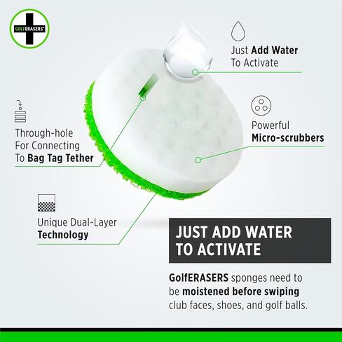 Instant Golf Eraser, Premium Dual-Sided Sponge for Cleaning Golf Clubs, Shoes & Golf Balls, 12 Pack Refill, Bag Tether NOT Included in Saudi Arabia