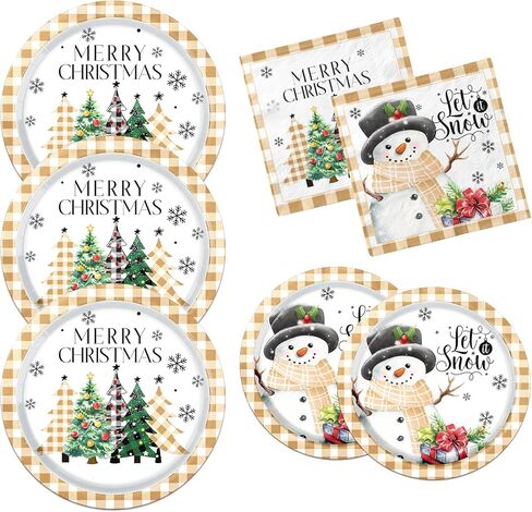 Christmas Paper Plates and Napkins Christmas Plates Disposable Dinnerware Set Buffalo Plaid Merry Christmas Tree Dinner Plates for Xmas Party Decorations Holiday Party Supplies (Black) in Saudi Arabia
