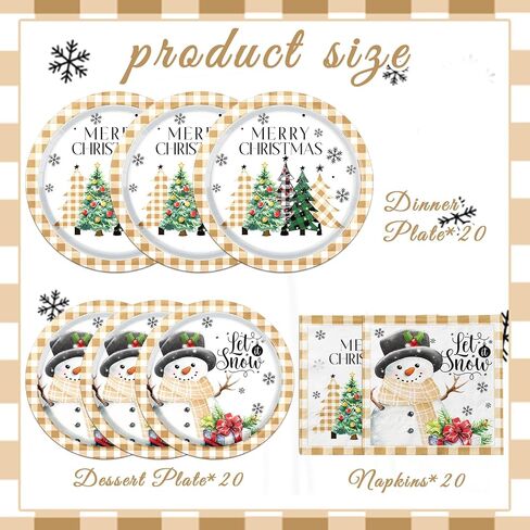 Christmas Paper Plates and Napkins Christmas Plates Disposable Dinnerware Set Buffalo Plaid Merry Christmas Tree Dinner Plates for Xmas Party Decorations Holiday Party Supplies (Black) in Saudi Arabia