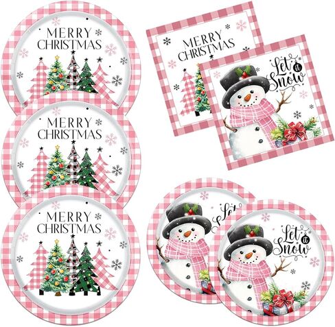 Christmas Paper Plates and Napkins Christmas Plates Disposable Dinnerware Set Buffalo Plaid Merry Christmas Tree Dinner Plates for Xmas Party Decorations Holiday Party Supplies (Black) in Saudi Arabia