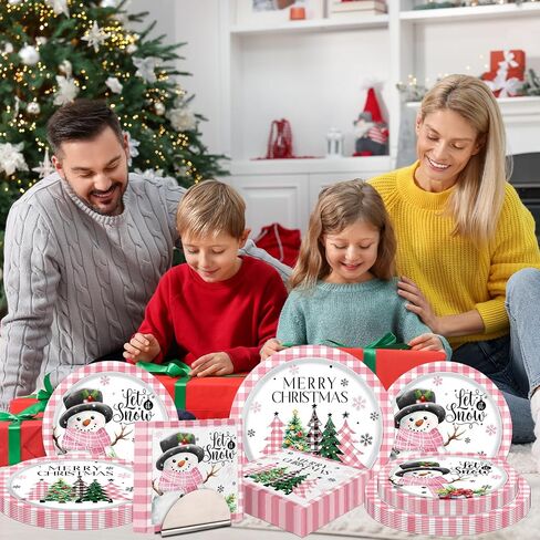 Christmas Paper Plates and Napkins Christmas Plates Disposable Dinnerware Set Buffalo Plaid Merry Christmas Tree Dinner Plates for Xmas Party Decorations Holiday Party Supplies (Black) in Saudi Arabia
