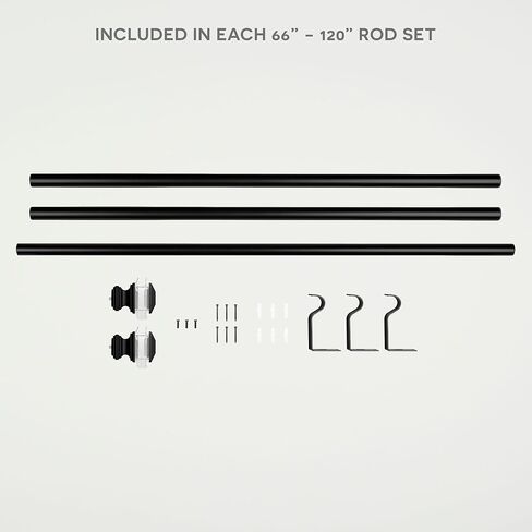 حصريًا Home Prism 1" قضيب ستارة ومجموعة نهائية متناسقة، أسود غير لامع، قابل للتعديل 66"-120" in Kuwait