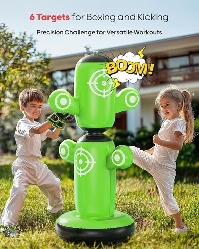 QPAU 360° Rotatable Punching Bag for Kids, Lager 64" Kids Punching Bag with Gloves, Hand Pump & 6 Targets, Bop Bag Inflatable Punching Toy, Karate Gifts for Boys, Girls in Kuwait