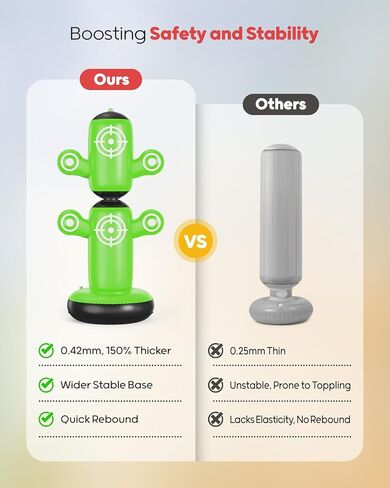 QPAU 360° Rotatable Punching Bag for Kids, Lager 64" Kids Punching Bag with Gloves, Hand Pump & 6 Targets, Bop Bag Inflatable Punching Toy, Karate Gifts for Boys, Girls in Kuwait