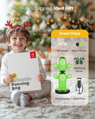 QPAU 360° Rotatable Punching Bag for Kids, Lager 64" Kids Punching Bag with Gloves, Hand Pump & 6 Targets, Bop Bag Inflatable Punching Toy, Karate Gifts for Boys, Girls in Kuwait
