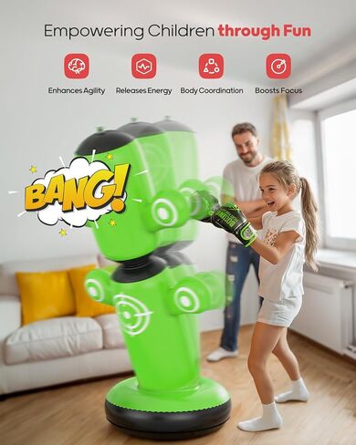 QPAU 360° Rotatable Punching Bag for Kids, Lager 64" Kids Punching Bag with Gloves, Hand Pump & 6 Targets, Bop Bag Inflatable Punching Toy, Karate Gifts for Boys, Girls in Kuwait