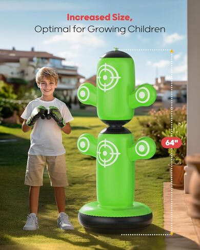 QPAU 360° Rotatable Punching Bag for Kids, Lager 64" Kids Punching Bag with Gloves, Hand Pump & 6 Targets, Bop Bag Inflatable Punching Toy, Karate Gifts for Boys, Girls in Kuwait