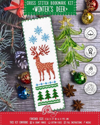 Povitrulya Cardinal - Counted Cross Stitch Bookmark Kit - DIY Embroidery Set - Hand Made Christmas Gift for Adults and Kids with a Redbird Sitting on a Christmas Mistletoe in Kuwait