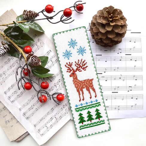 Povitrulya Cardinal - Counted Cross Stitch Bookmark Kit - DIY Embroidery Set - Hand Made Christmas Gift for Adults and Kids with a Redbird Sitting on a Christmas Mistletoe in Kuwait