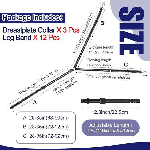 15 قطعة من 7 ألوان LED لطوق الصدر وحزام ساق الحصان، مجموعة USB قابلة لإعادة الشحن وإضاءة قابلة للتعديل ومعدات أمان LED لحزام الحصان تضيف رؤية آمنة لركوب الخيل ليلاً in Kuwait