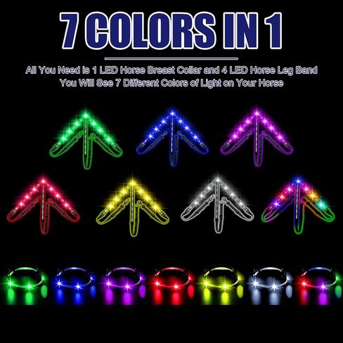 15 قطعة من 7 ألوان LED لطوق الصدر وحزام ساق الحصان، مجموعة USB قابلة لإعادة الشحن وإضاءة قابلة للتعديل ومعدات أمان LED لحزام الحصان تضيف رؤية آمنة لركوب الخيل ليلاً in Kuwait
