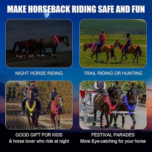 15 قطعة من 7 ألوان LED لطوق الصدر وحزام ساق الحصان، مجموعة USB قابلة لإعادة الشحن وإضاءة قابلة للتعديل ومعدات أمان LED لحزام الحصان تضيف رؤية آمنة لركوب الخيل ليلاً in Kuwait